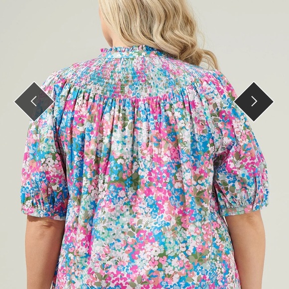 SUGARLIPS Avery Blossom Floral Smocked Mock Neck Top in Dusty Pink Size Small - Picture 11 of 12